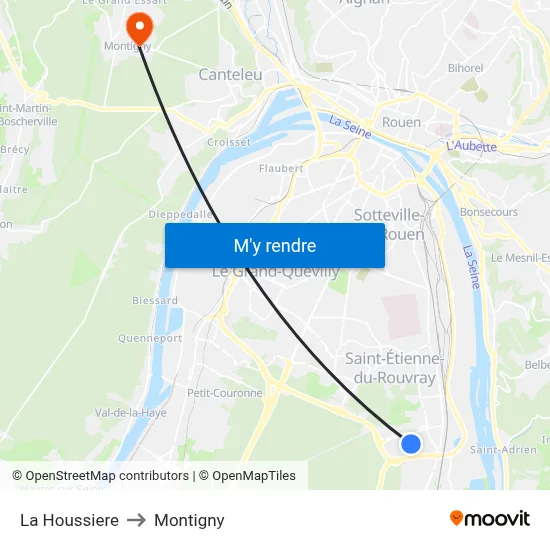 La Houssiere to Montigny map