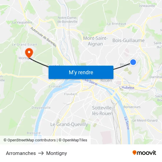 Arromanches to Montigny map