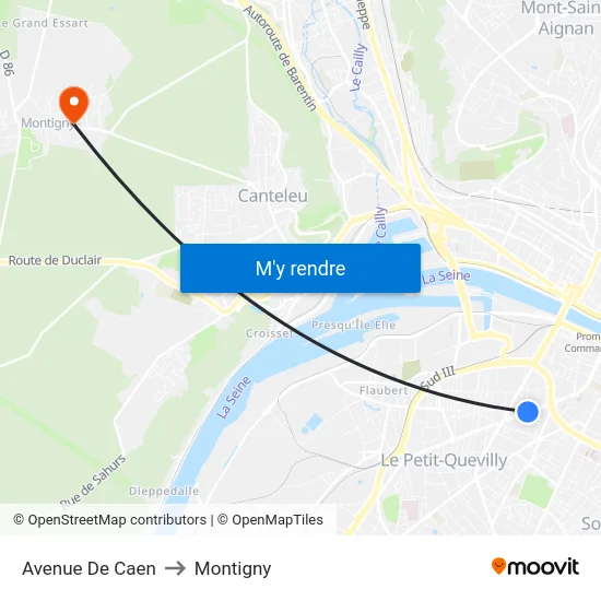 Avenue De Caen to Montigny map