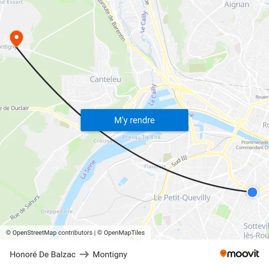 Honoré De Balzac to Montigny map