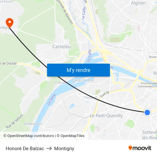Honoré De Balzac to Montigny map