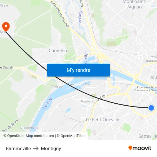 Bammeville to Montigny map
