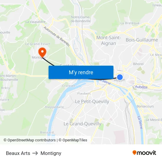 Beaux Arts to Montigny map