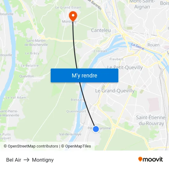 Bel Air to Montigny map