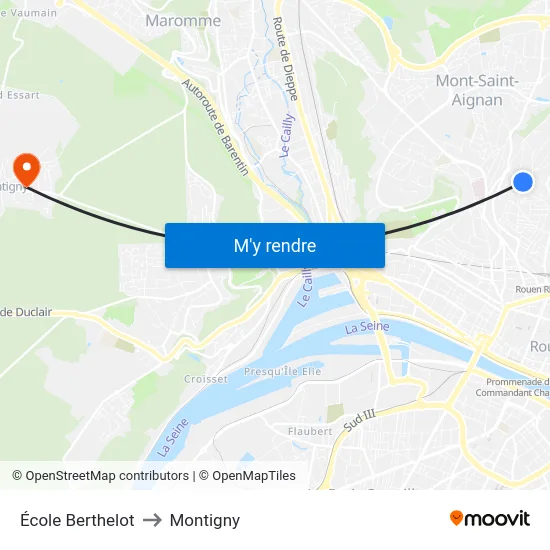 École Berthelot to Montigny map