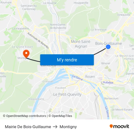 Mairie De Bois-Guillaume to Montigny map