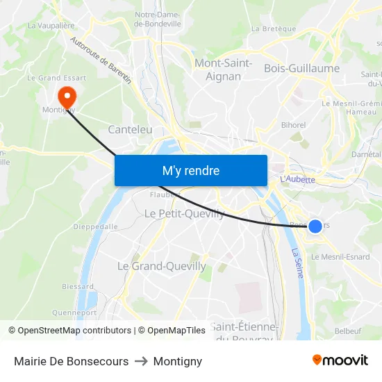 Mairie De Bonsecours to Montigny map
