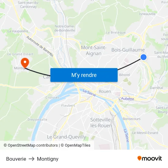 Bouverie to Montigny map