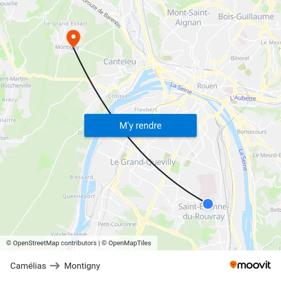 Camélias to Montigny map