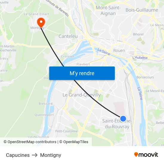 Capucines to Montigny map