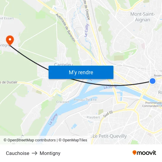 Cauchoise to Montigny map