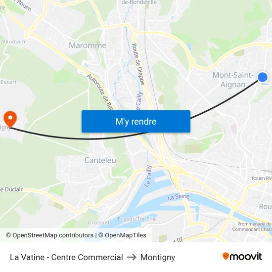 La Vatine - Centre Commercial to Montigny map