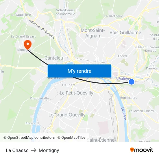 La Chasse to Montigny map