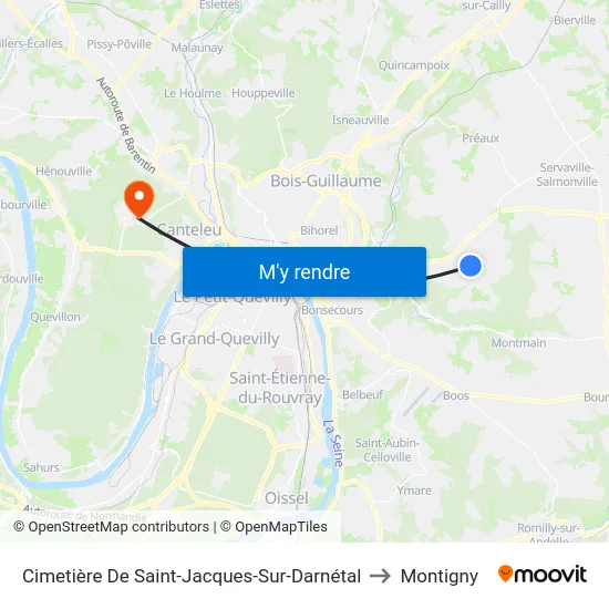 Cimetière De Saint-Jacques-Sur-Darnétal to Montigny map