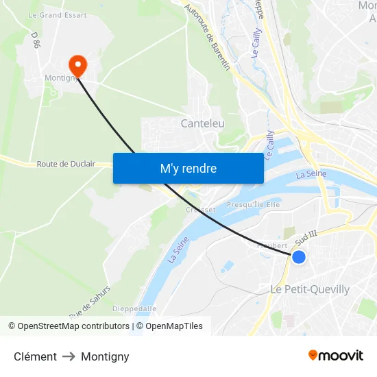 Clément to Montigny map
