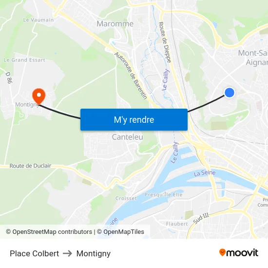 Place Colbert to Montigny map