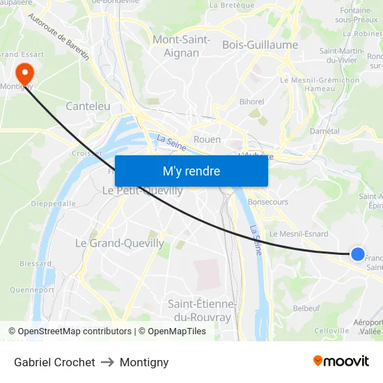 Gabriel Crochet to Montigny map