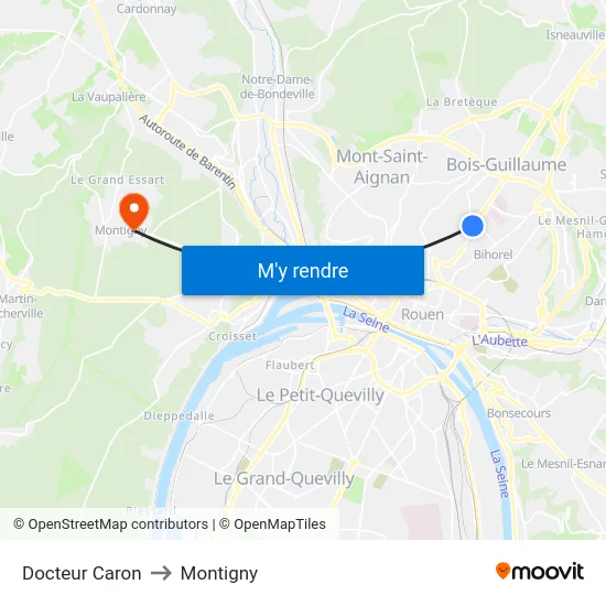 Docteur Caron to Montigny map