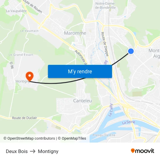 Deux Bois to Montigny map