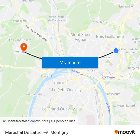 Maréchal De Lattre to Montigny map