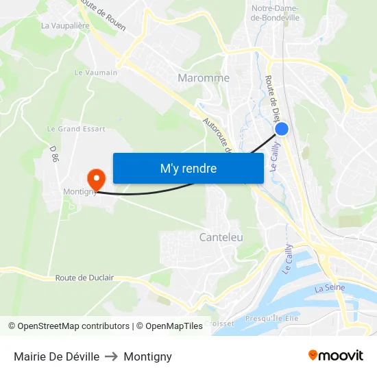 Mairie De Déville to Montigny map