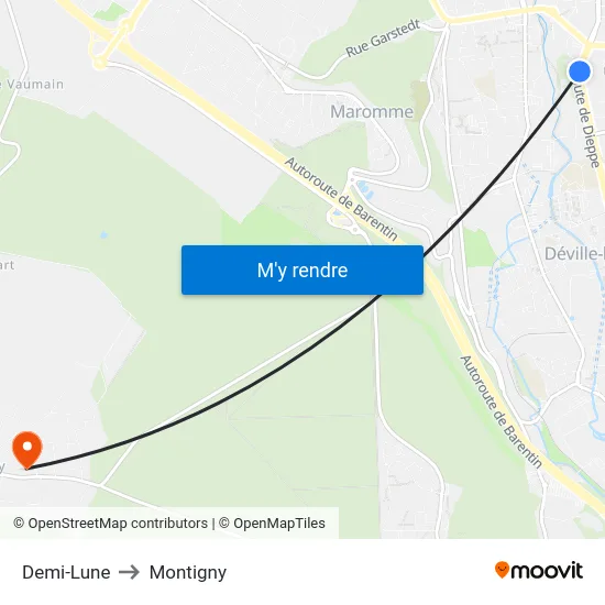 Demi-Lune to Montigny map
