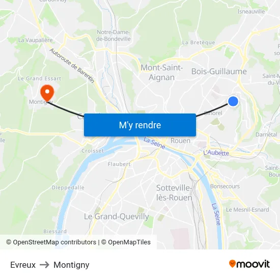 Evreux to Montigny map