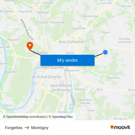 Forgettes to Montigny map