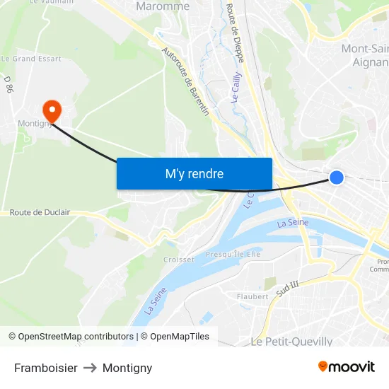 Framboisier to Montigny map