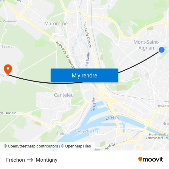 Fréchon to Montigny map