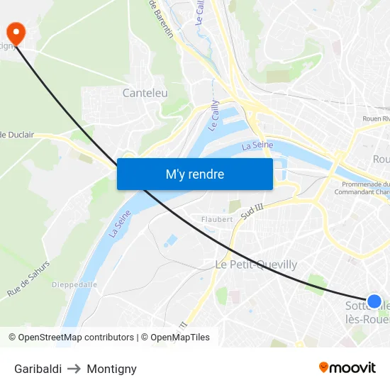 Garibaldi to Montigny map
