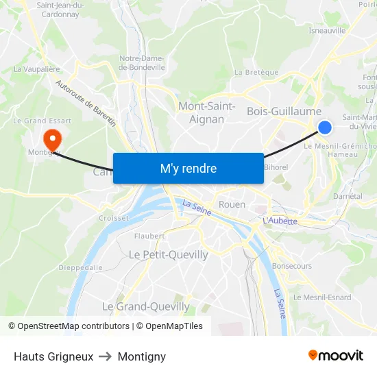 Hauts Grigneux to Montigny map