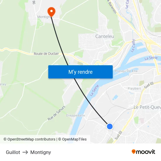 Guillot to Montigny map