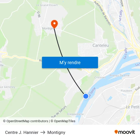 Centre J. Hannier to Montigny map