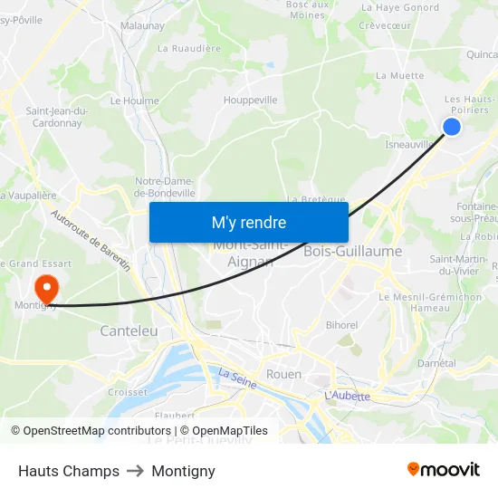 Hauts Champs to Montigny map