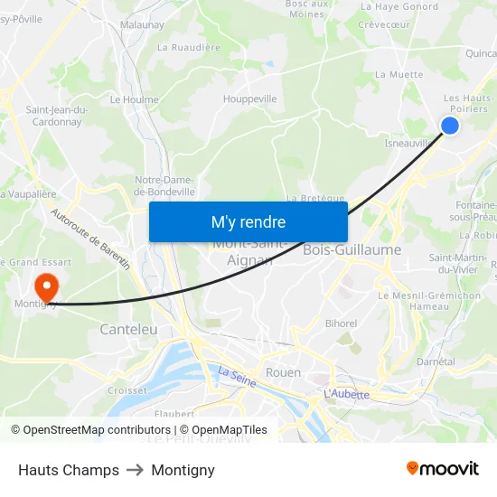 Hauts Champs to Montigny map