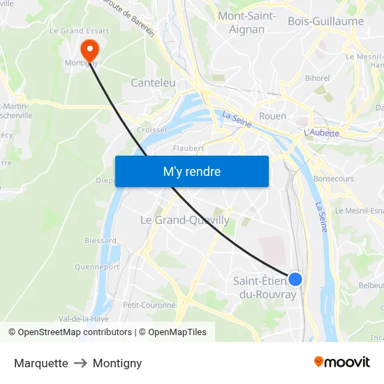 Marquette to Montigny map