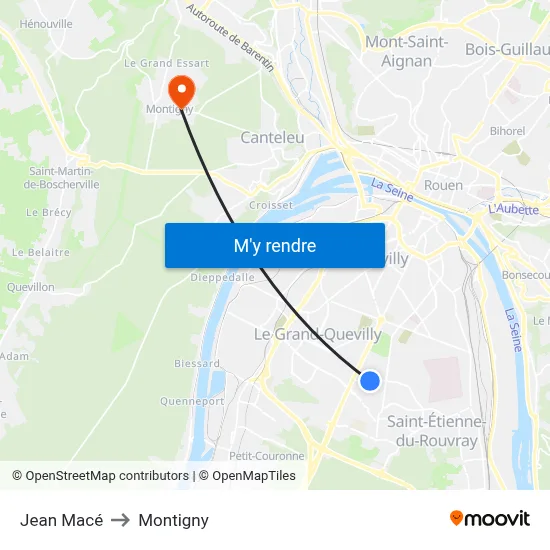 Jean Macé to Montigny map