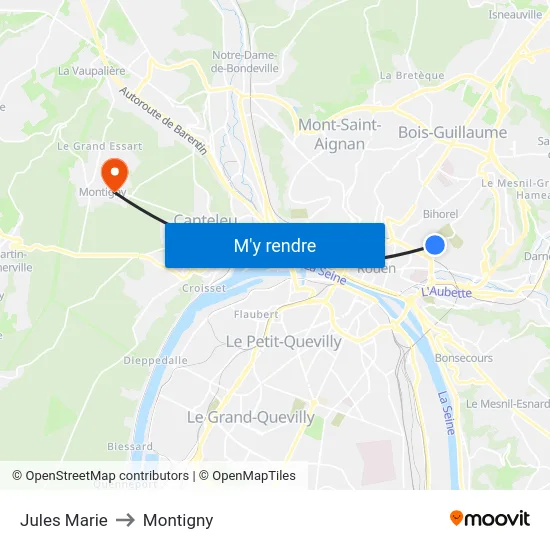 Jules Marie to Montigny map