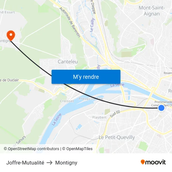Joffre-Mutualité to Montigny map