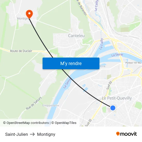 Saint-Julien to Montigny map