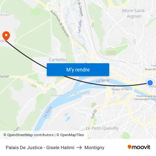 Palais De Justice - Gisele Halimi to Montigny map
