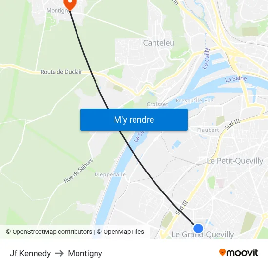 Jf Kennedy to Montigny map