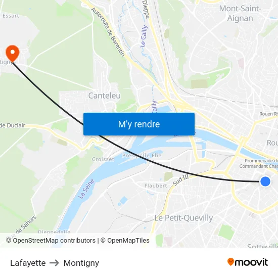 Lafayette to Montigny map