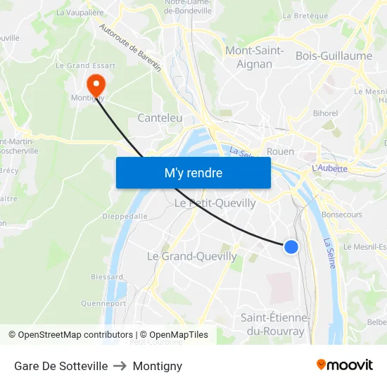Gare De Sotteville to Montigny map