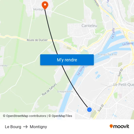 Le Bourg to Montigny map
