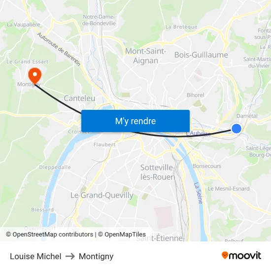 Louise Michel to Montigny map