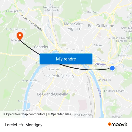 Lorelei to Montigny map