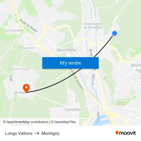 Longs Vallons to Montigny map