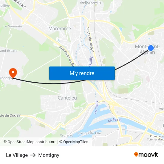Le Village to Montigny map